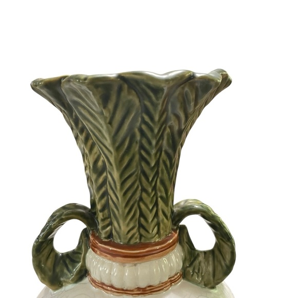 VTG Turnip Shape Ceramic Vases Raku Majolica Leaf Handles - Picture 8 of 12